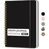Taja Graph Spiral Notebook for Work, 5.7"x7.9" Squared Graph Paper Notebook | Black, Journals for Writing, Hardcover Work Notebooks for Note Taking and Office School Supplies, 140 Pages
