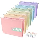 SortRax Plastic Hanging File Folders, Sturdy & Tear-Resistant, Letter Size, 12 Pack with Insertable 1/5-Cut Tabs, Pastel Colors