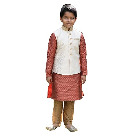 Printed Kurta and Pyjama Set with Waistcoat For Boys