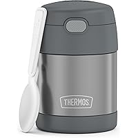 THERMOS FUNTAINER 10 Ounce Stainless Steel Vacuum Insulated Kids Food Jar with Folding Spoon, Grey