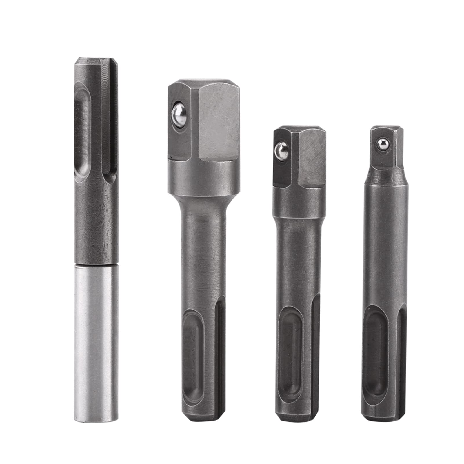 4PCS SDS Plus Shank to 1/4" Hex Socket Adaptor + 1/4"3/8"1/2" Square Drill Bit Extension Connector for Drills and Bits