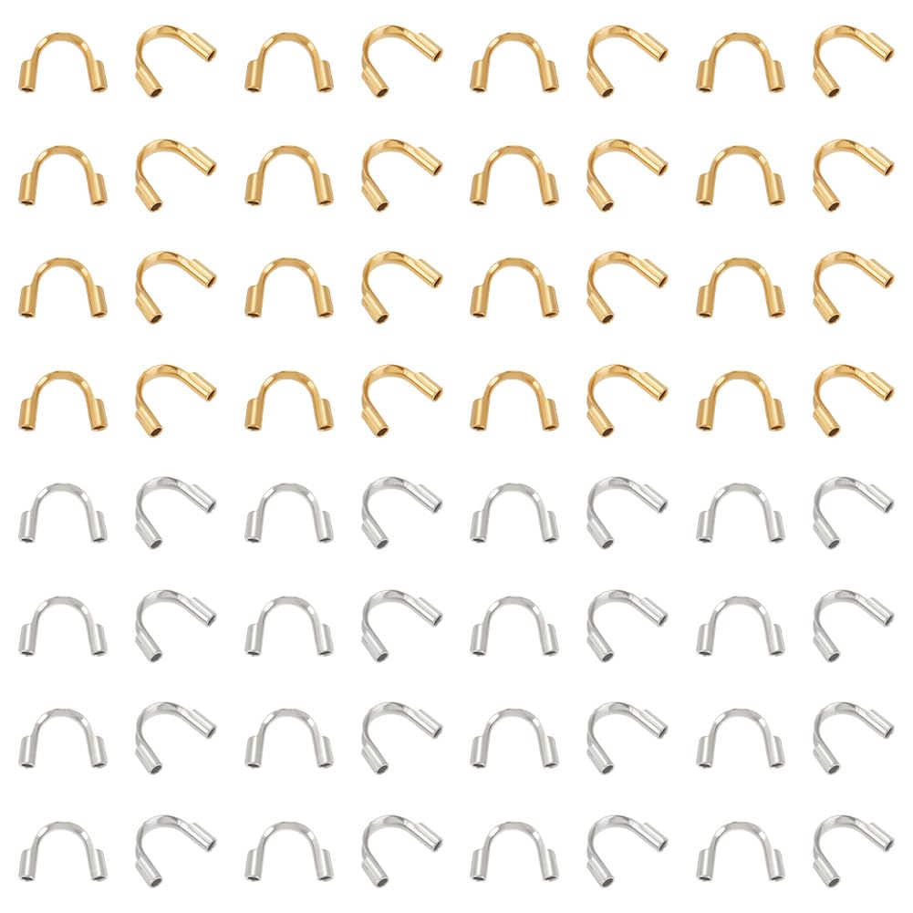 UNICRAFTALE About 100Pcs 2 Colors 316 Surgical Stainless Steel Wire Guardian U Shape Loops Terminators Wire Protector U Shape Accessories for DIY Necklaces Bracelets Jewelry Making Hole 0.7mm — image 1