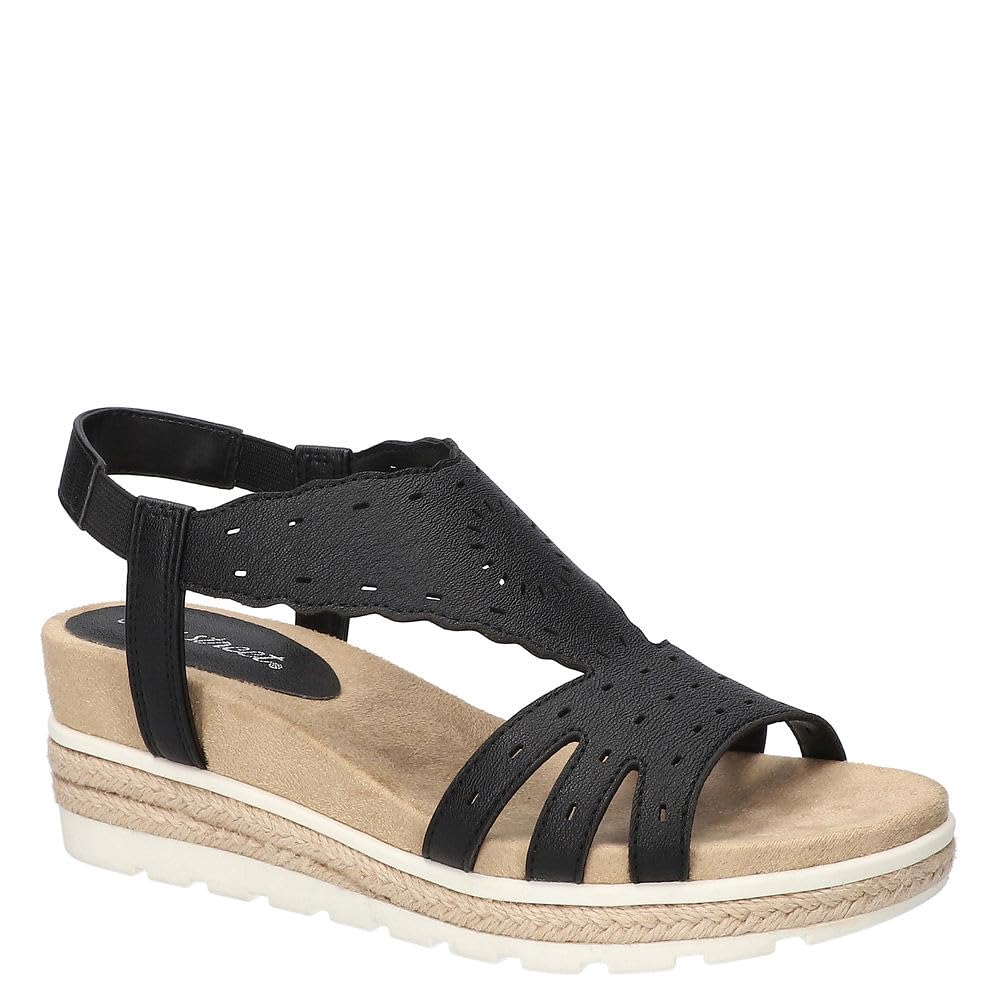 Easy Street Women’s Fran Wedge Sandal, Black, 9 X-Wide