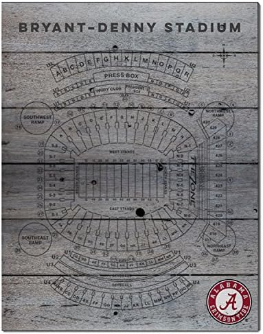 KH Sports Fan 16"x20" Alabama Crimson Tide Seating Chart Collage Pallet Pride Plaque, Grey