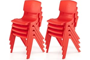 Axidou 8 Pack Premium 11" H Plastic Stackable School Chairs, Toddler and Kids Chair for Daycare, School, Outdoor, Home - Red