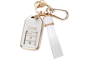 CACARLIKE for Honda Key Fob Cover with Leather Lanyard, Car Key Fob Case Compatible with Honda Accord Civic CRV Pilot Odyssey Smart Key Protector Holder