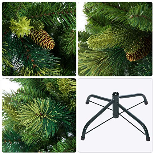 Senjie Artificial Christmas Trees,Feel Real Carolina Pine Tree with Flocked Cones, Green 5/6/7