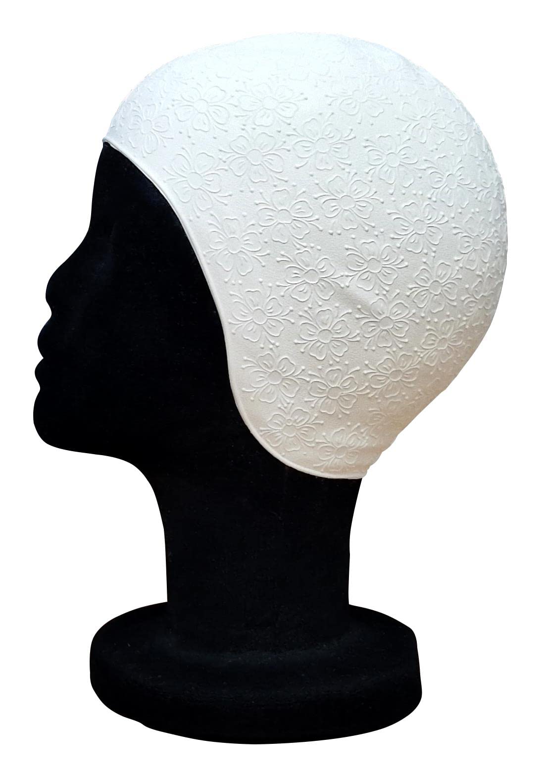 Blue Reef Moulded Rubber Embossed 3D Design Original Vintage Style Ladies Classic Retro Swimming Hat Swim Cap One Size Small Adults (White Daisy)