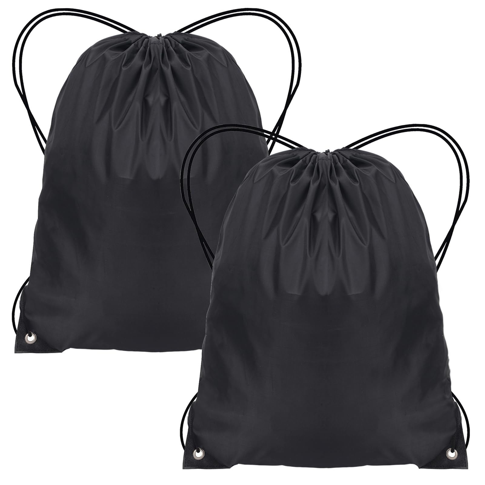 JFmall Drawstring Bags, Swim PE Bags Drawstring Gym Bag for Kids Adults String Swimming Sports Bag for School Sports Swimming Gym Travel, Black-2 Pack (BB-black 2)