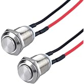 DMWD 2-Pack 12mm Momentary Metal Waterproof Push Button Switch Raised Head 1/2" Mounting Hole with Pre-soldered Cable 250V 2A 1NO