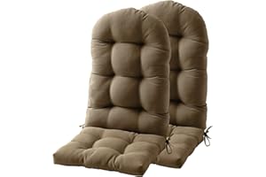 FILUXE Adirondack & Rocking Chair Cushion, High Back Patio Cushions - Waterproof Solid Tufted Pillow, Indoor/Outdoor Pads with Ties, Fade-Resistant & Seasonal All Weather Replacement (Cappuccino, 2)