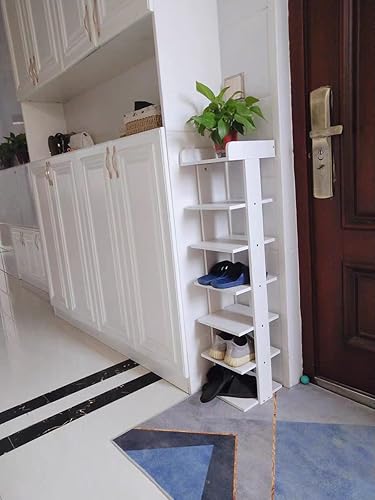 Wooden Shoe Rack, 7-Tier Small Shoe Rack for Entryway, Narrow Shoe