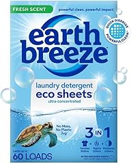 Earth Breeze Laundry Detergent Sheets Fresh Scent - 60 Loads Eco Liquidless Soap - Travel-Friendly for Hot & Cold Cycles, Tac