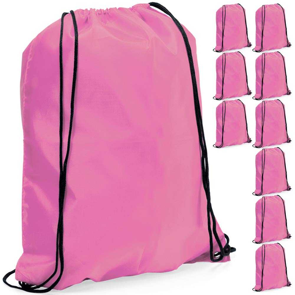 eBuyGB Pack of 10 Plain Polyester Drawstring Backpack, Gym Rucksack, School Sport Bag, PE Kit, Book Bag - Ideal for Printing, Cameo, Heat Transfer Vinyl (Pink),34 x 42 cm