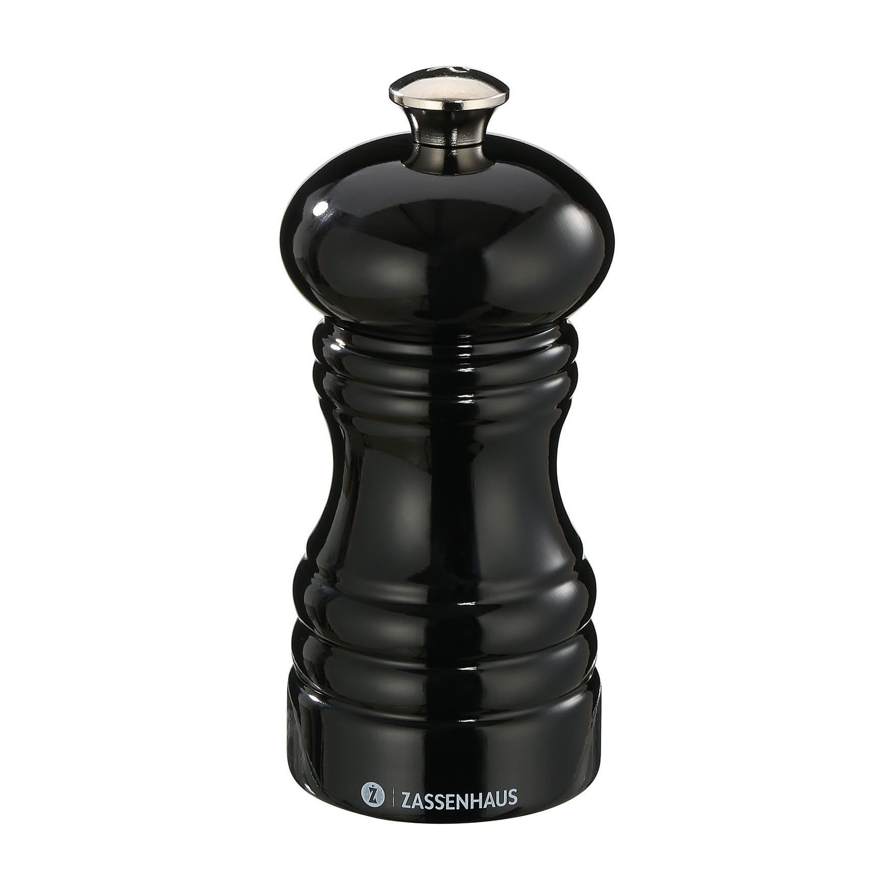 Zassenhaus Berlin Pepper Mill Lacquered Beechwood Gloss Black Finish 12 cm