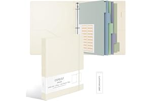 Ospelelf Vintage Hardcover 3 Ring 1 inch Leather Binder, Professional Binders Organizer Suitable for Letter Size Documents, Binder Dividers with Tabs, Beige