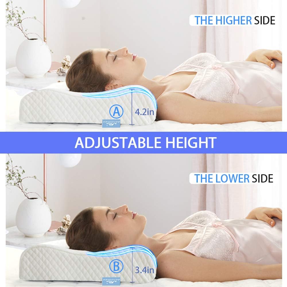 AM AEROMAX Contour Memory Foam Pillow, Neck Orthopedic Sleeping Pillows, Cervical Pillow for Neck Pain Relief with Washable Pillowcase for Side, Back and Stomach Sleepers (Firm & White): Home & Kitchen