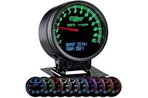 GlowShift 3in1 Analog 1500F Pyrometer Exhaust Temp EGT Gauge Kit with Digital 60 PSI Boost & 300F Temperature - Includes 1/8-