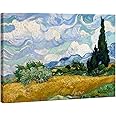 Wieco Art Wheat Field with Cypresses by Van Gogh Classical Oil Paintings Reproduction Large Modern Canvas Print Wall Art Landscape Pictures Stretched and Framed Giclee s Artwork for Home Office Decor