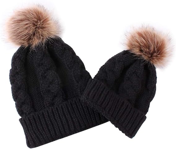 mom and baby matching winter hats