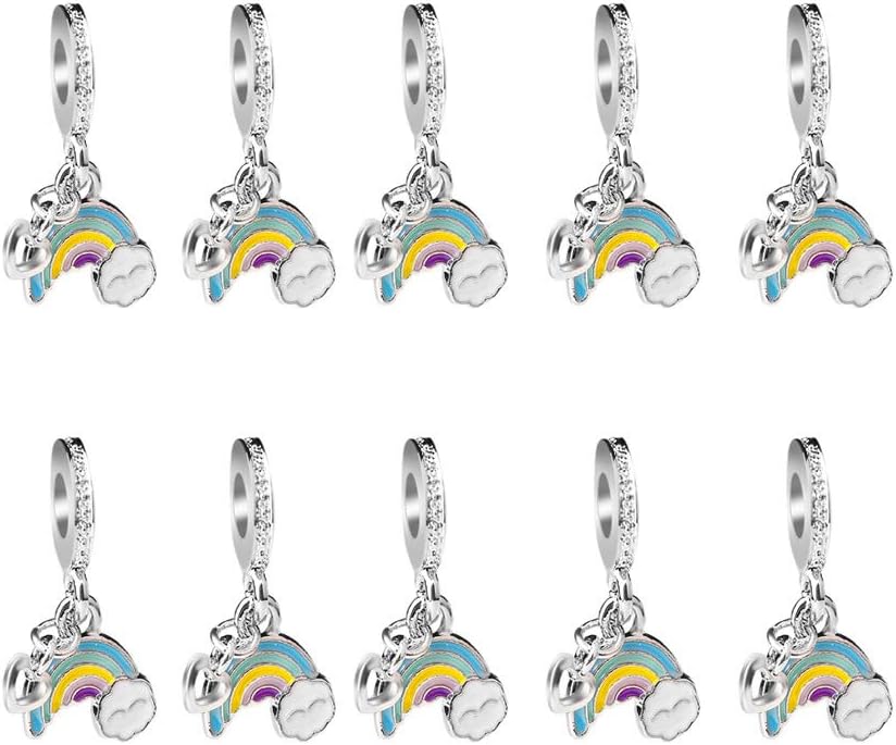 Mystart 10 Pieces Dangle Rainbow Cloud Pendants Big Hole Beads Charms for European Bracelets