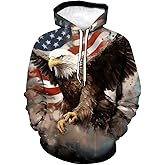 WHNBCW Funny USA Bald Eagle Hoodie American Flag Style Graphic Sweatshirt