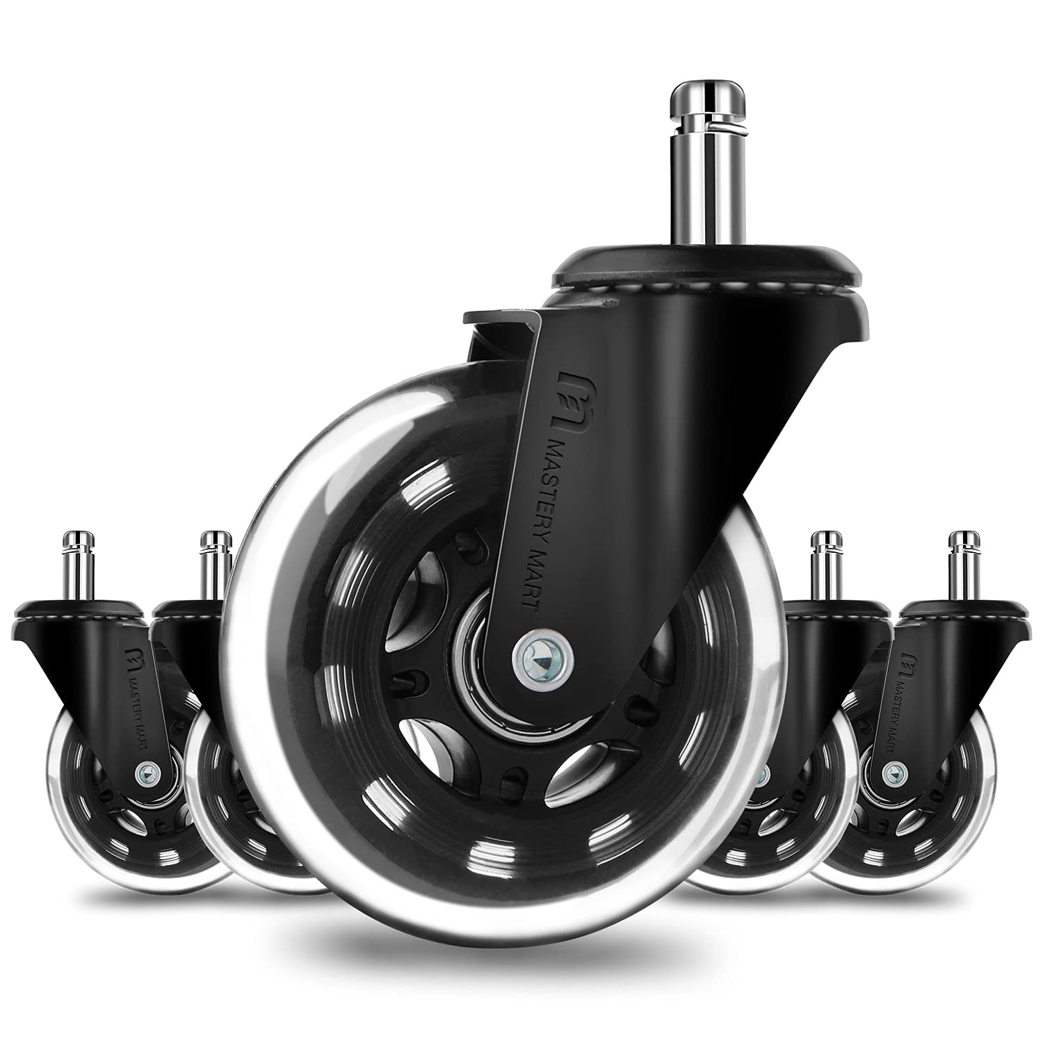 Mastery Mart Office Chair Caster Wheels 11 x 22 mm for Hard Floors, Suitable for 98% of Office Chair Casters (Not for 1KEA, Matte Black)