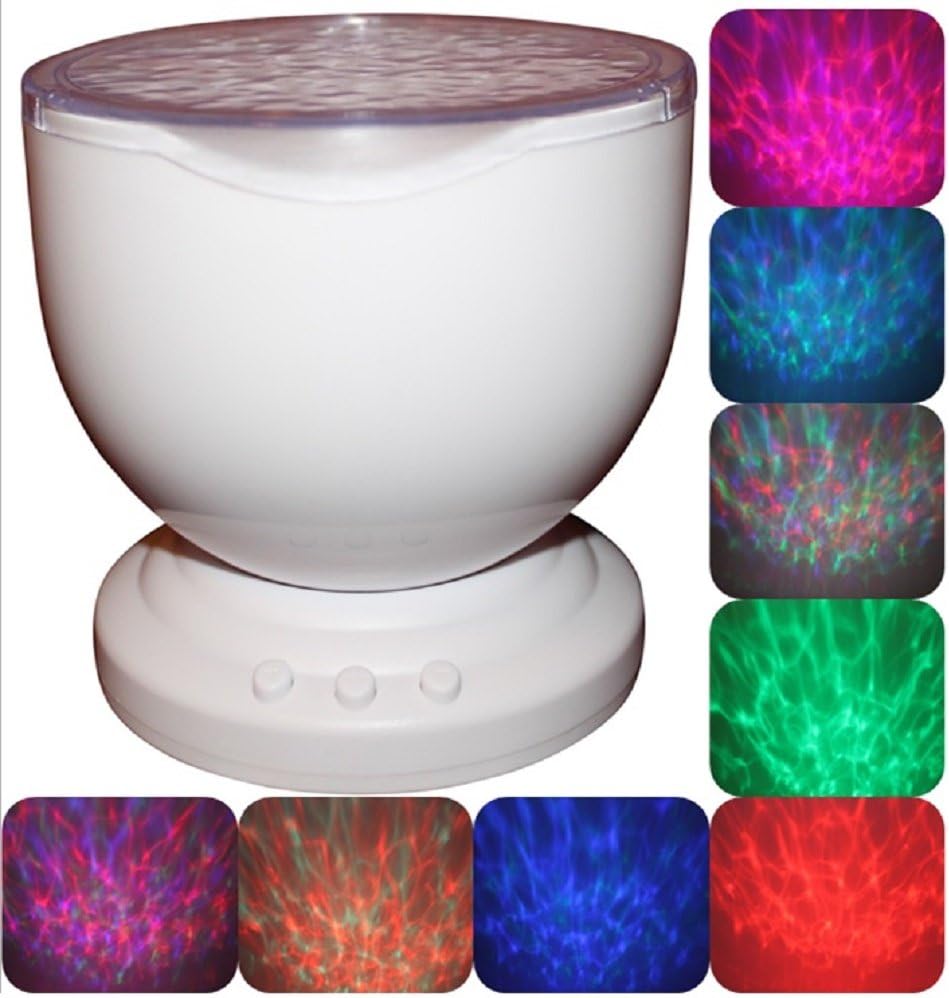 HomeCastle- LED Ocean wave night light projector, with music speaker- Dancing aurora light up show- battery or USB, AUX cable included- Relaxing waves lamp, automatic shut-off, good for deep sleep