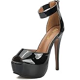 Enelauge Women's Sexy Ankle Straps Peep Toe Buckle Platform Stiletto Wedding Party High Heels Sandals