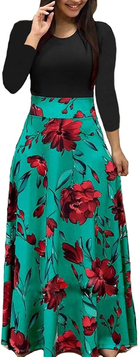 round neck floral printed maxi dress