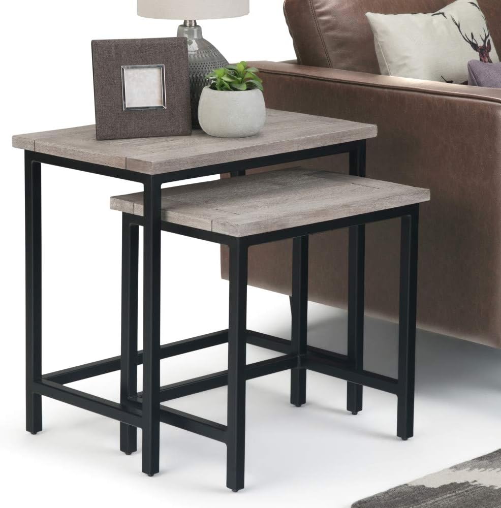 Simpli Home Skyler Solid Mango Wood and Metal 25 inch wide Rectangle Modern Industrial Nesting 2 Pc Side Table in Dark Cognac Brown, Fully Assembled, for the Living Room and Bedroom: Furniture & Decor