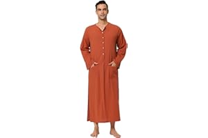 Lars Amadeus Men's Nightshirt Cotton Sleep Shirt Side Split Long Gown with Pockets