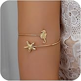 Wonlte Gold Starfish Arm Cuff for Women Upper Arm Cuff Open Bangle Bracelets Boho Summer Beach Sea Shell Conch Horse Pearl Statement Bracelet
