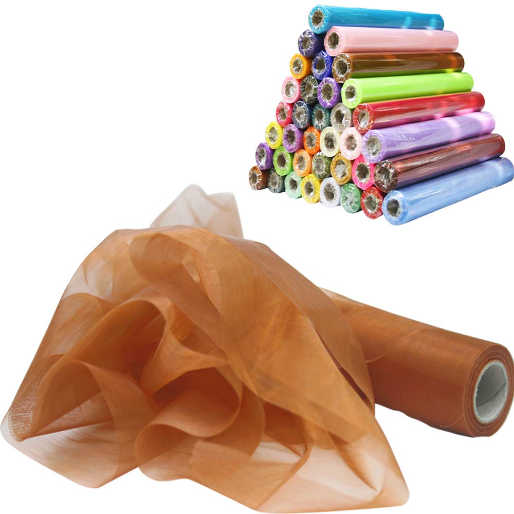 Time to Sparkle 26M x 29cm Sheer Organza Roll Sash Fabric Table Runner Sashes Chair Cover Bows Swags Wedding Party - Chocolate — image 1