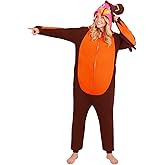 Minhuida Adult Turkey Costume Onesie Funny Thanksgiving Animal Cosplay Pajamas for Men Women Holiday Halloween Turkey Outfit