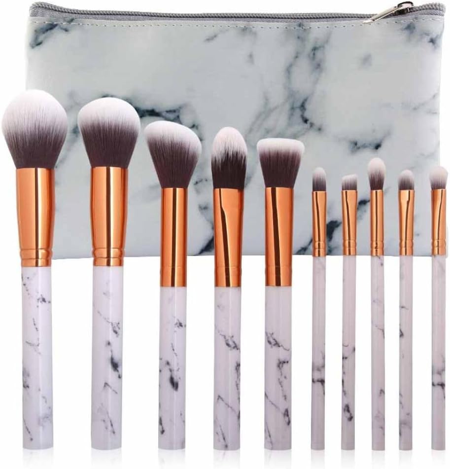 Make Up Brushes Kit, Jaspik 10 Pieces Unique Style Marble Pattern Makeup Brushes Set Start Makers Professional Cosmetic Soft Synthetic Hair Foundation Blush Powder Eyeshadow Blending Brushes with Gift Travel Bag