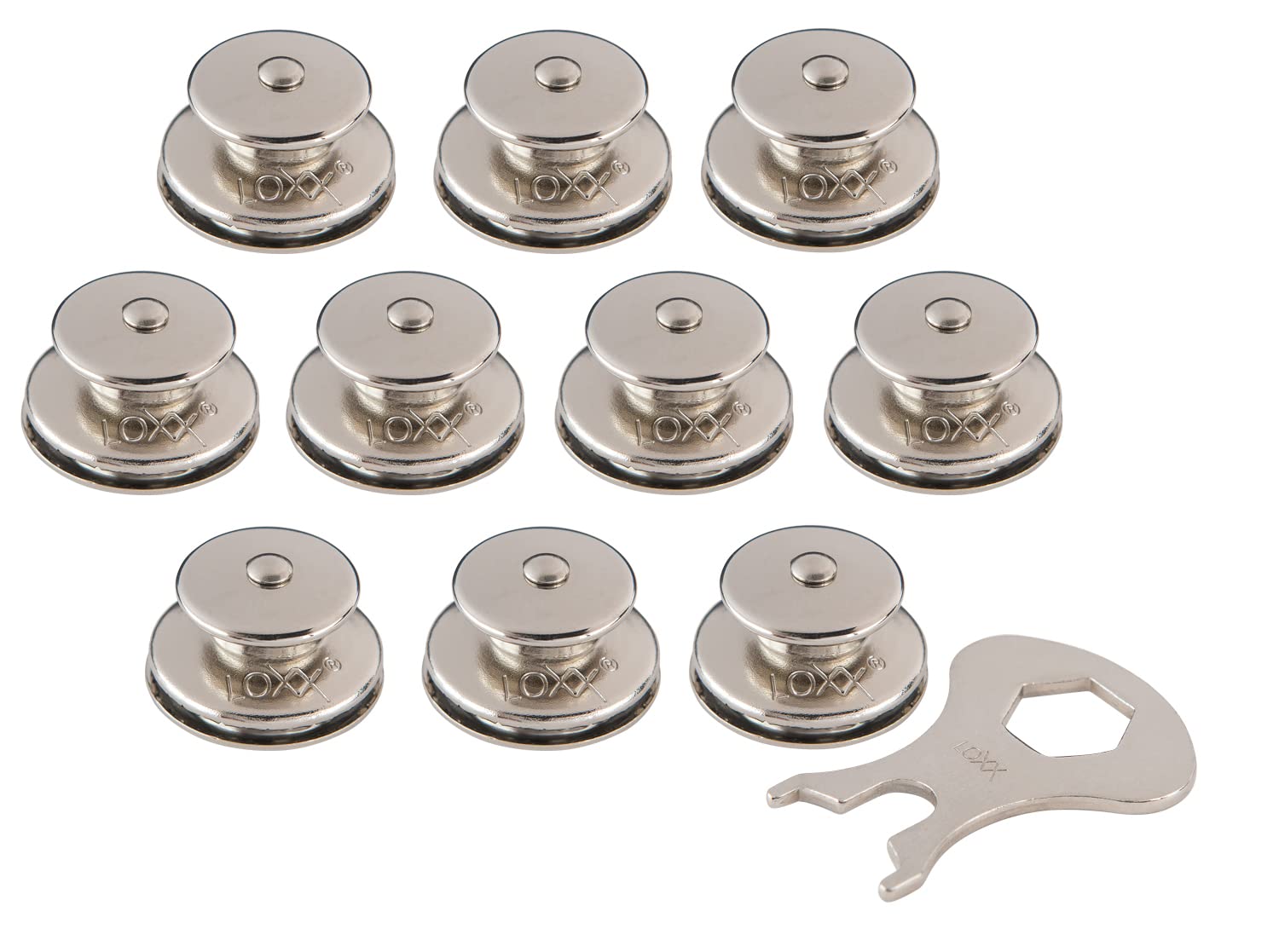 New Marine Loxx Set of 10 Tops + Keys - Silver, Waterproof, Universal Fit Fasteners for Vehicles