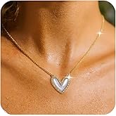 Sonateomber Gold Silver Heart Pendant Necklace for Women, Dainty Cute CZ Rhinestone Pearl Love Dangle Adjustable Chain Choker Necklaces Wedding Prom Accessories Fashion Jewelry Gift