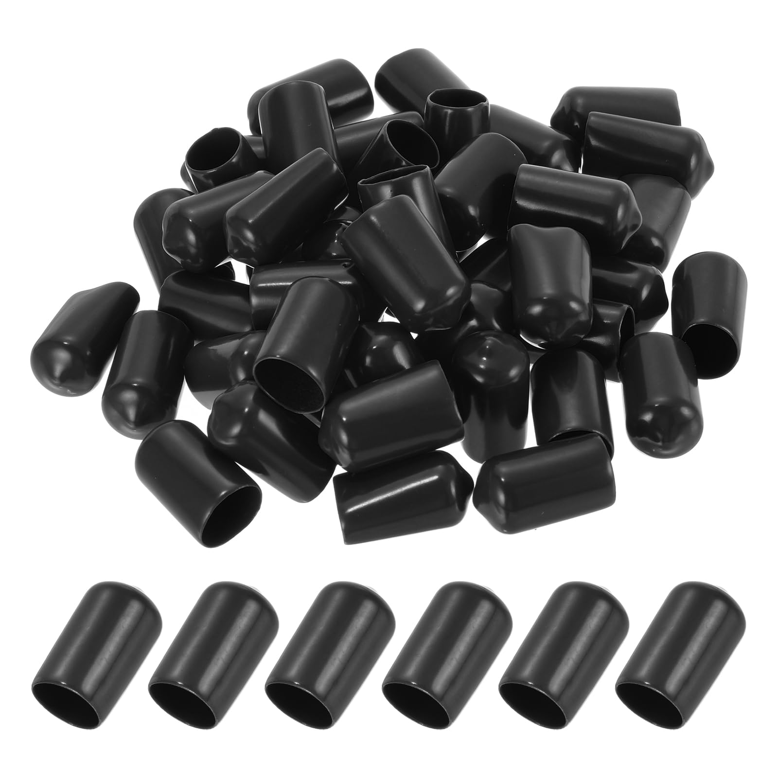 PATIKIL 12MM Vinyl Rubber End Caps, 50 Pack Flexible Bolt Screw Covers Caps Round Thread Protector Caps for Metal Tubing Rod Bolts, Black