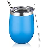 DIW sojourn life 12oz Wine Tumbler with lid, Stainless Steel Travel Mugs Stemless Double Wall Insulated Coffee Cup, Insulated Wine Glasses Travel Tumbler for Cold & Hot Drinks(Blue, 1)