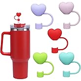 Heart Straw Covers Toppers for Stanley Cups 30&40 Oz Tumbler Accessories 5PCS Valentine's Day Silicone Straw Caps Heart Straw Tips Protectors for Stanley Cup 10mm 0.4in Straws(Colorful)