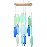 Wenqik Seaglass Wind Chimes Handcrafted Shell Wind Chimes Coastal Outdoor Decor for Indoor Outdoors Garden Home Housewarming Decor Beach Holiday Summer Women Gift, 26 Inch