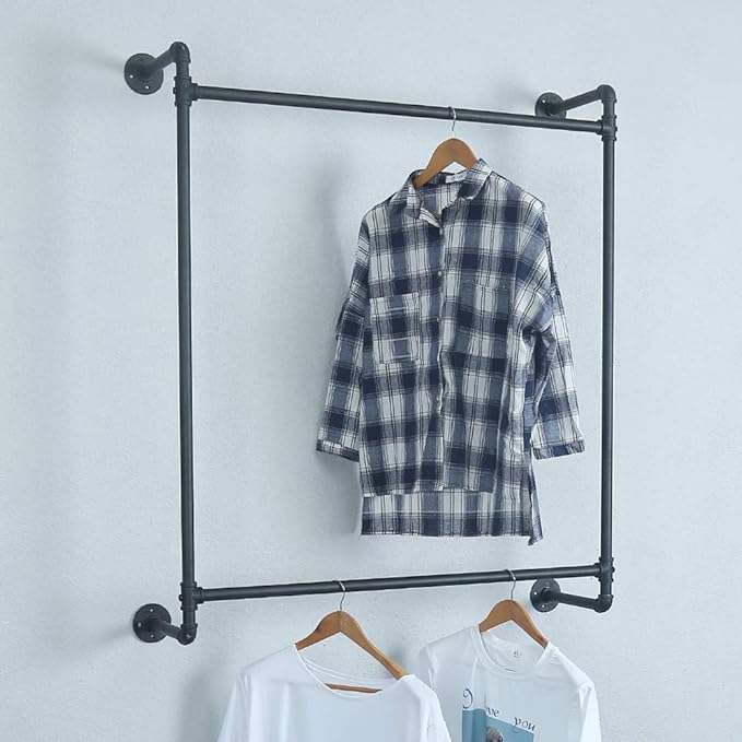 Industrial Pipe Clothing Rack Wall Mounted,Vintage