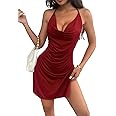 JOTWIS Women's Sexy Backless V Neck Mini Dress High Slit Club Night Out Party Cocktail Dresses