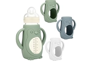 BUSOHA 3 Pack Silicone Sleeves for MAM Bottles - Baby Bottle Sleeves Compatible with MAM Glass Bottles Anti Breakage Baby Bottle Holder with Handle,9 OZ