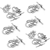 JGFinds Lily Flower Toggle - 10 Silver Bracelet Clasps Sets, DIY Jewelry Making Supplies