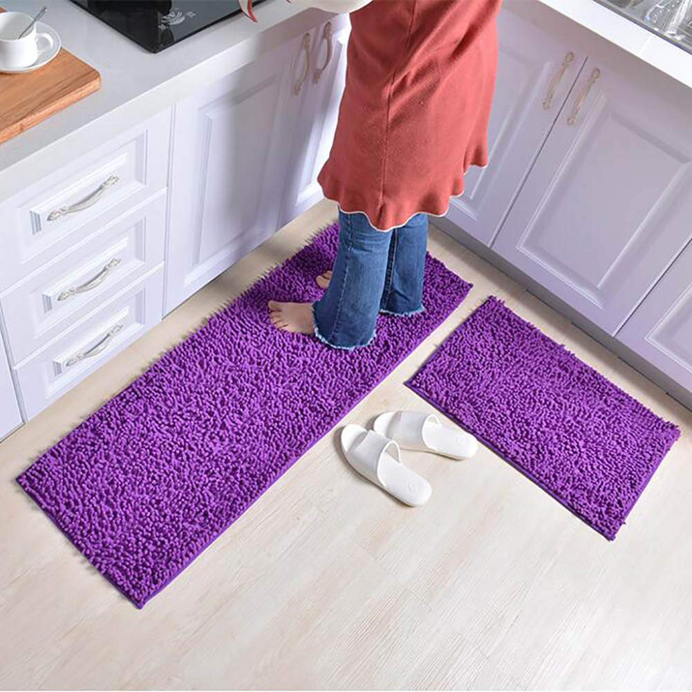 16x24inch Non Slip 2 Piece Bath Rug Shaggy Kitchen Rug Runner Water Absorption Carpet for Entryway,Bedroom-Gray 40x120cm 16x47inch Soft Chenille Kitchen Mat for Floor +40x60cm