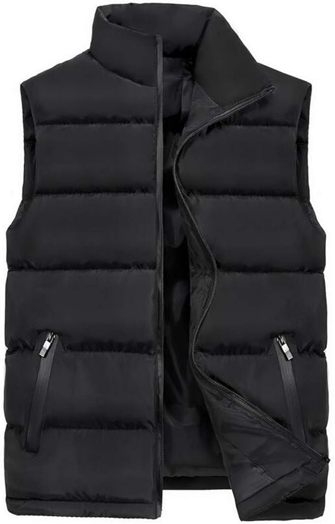 BU2H Men Big & Tall Sleeveless Quilted Stand Collar Zip Up Warm Down Vest Black US 3XL Amazon