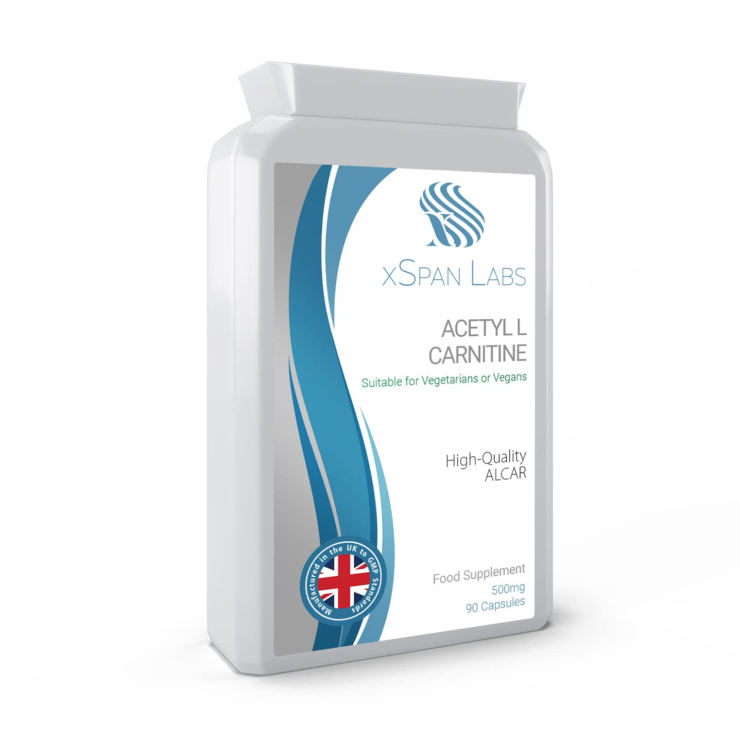 Acetyl-L-Carnitine 500mg 90 Capsules - High-Strength ALCAR with no D-carnitine - Made in The UK - Suitable for Vegans