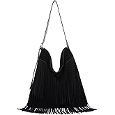 SUKUTU Fashion Fringe Hobo Bag for Women Vegan Faux Suede Leather Tassel Shoulder Bag